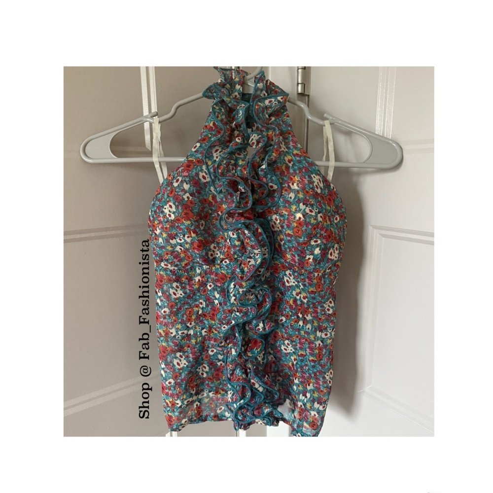 Floral padded halter ruffle top size medium